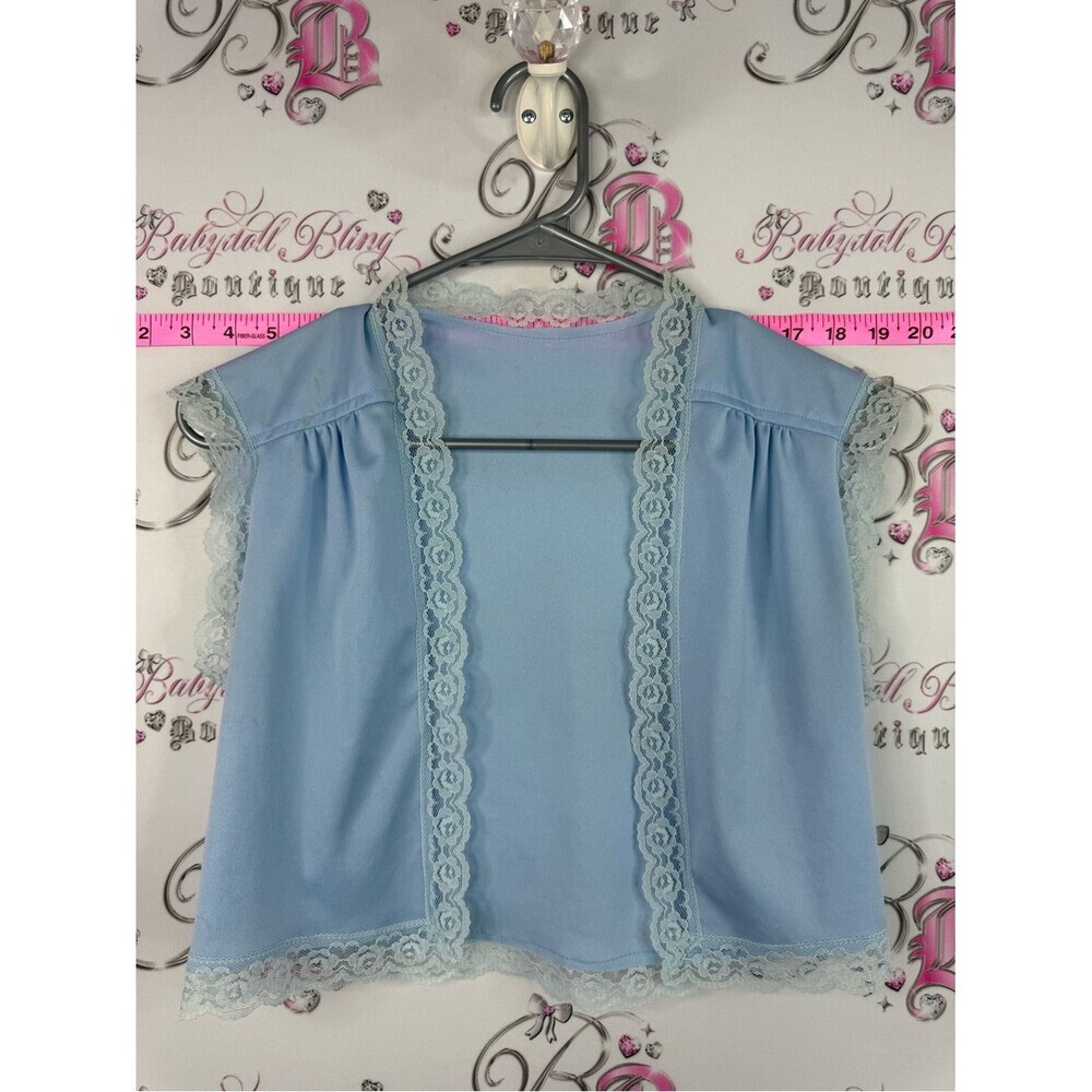 Shrug y2k Light Blue Lace-Trim Open Front Women's Top